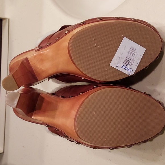 Coach-Georgia waxy leather mules.  Whiskey with soft lining and wood heel.  7. - Picture 8 of 15